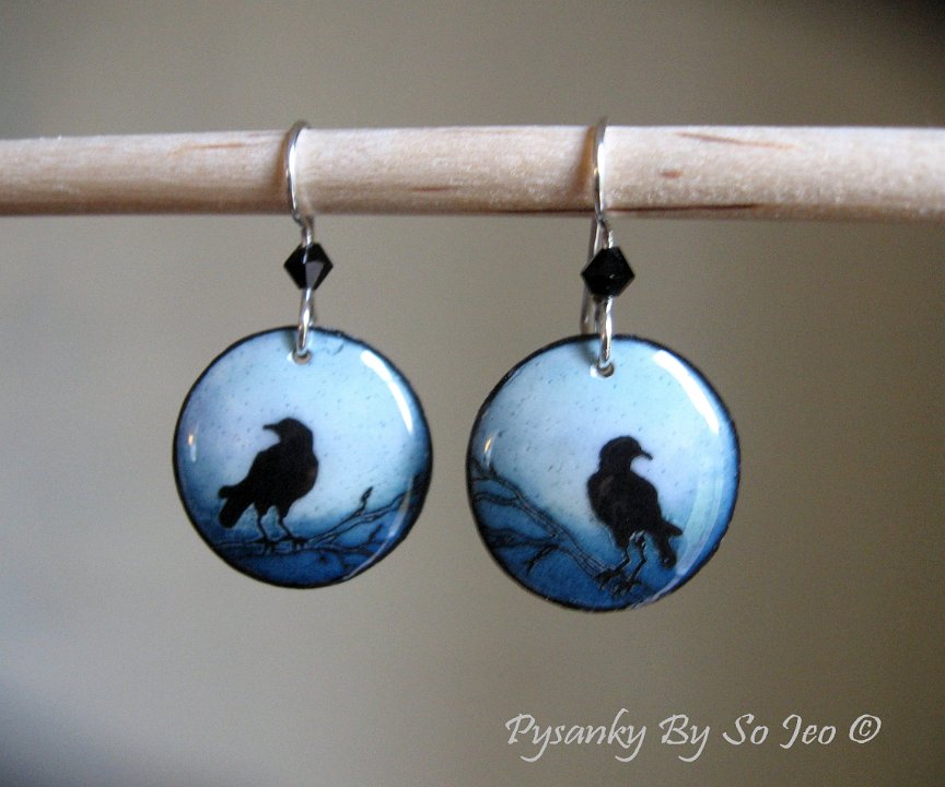 Two Crows Joy Earrings Pysanky Jewelry by So Jeo